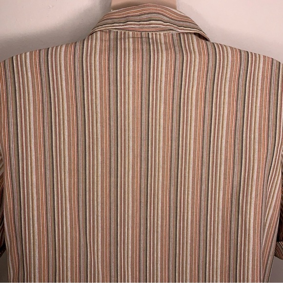 Vintage Large Blair Orange Striped Button Up Top Cuffed Short Sleeve Stretch - Picture 13 of 16